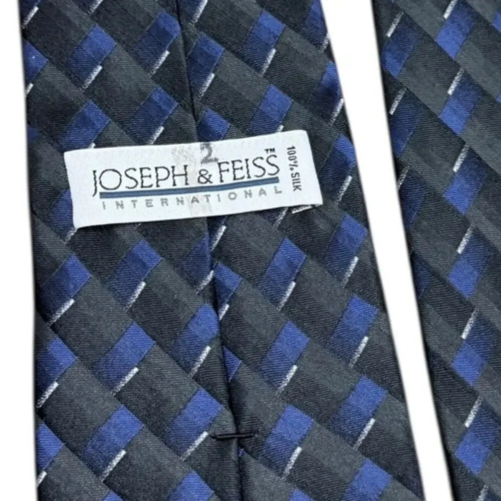 Joseph & Feiss Silk Tie Geometric Check Pattern Classic Width Mens Necktie 61”